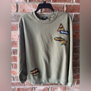 Olive Green Vinyl Icons Def Leppard patchwork crewneck sweatshirt - size Large